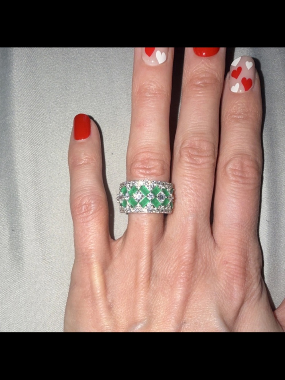 Green Crystal Wide Band Ring - Unbranded
